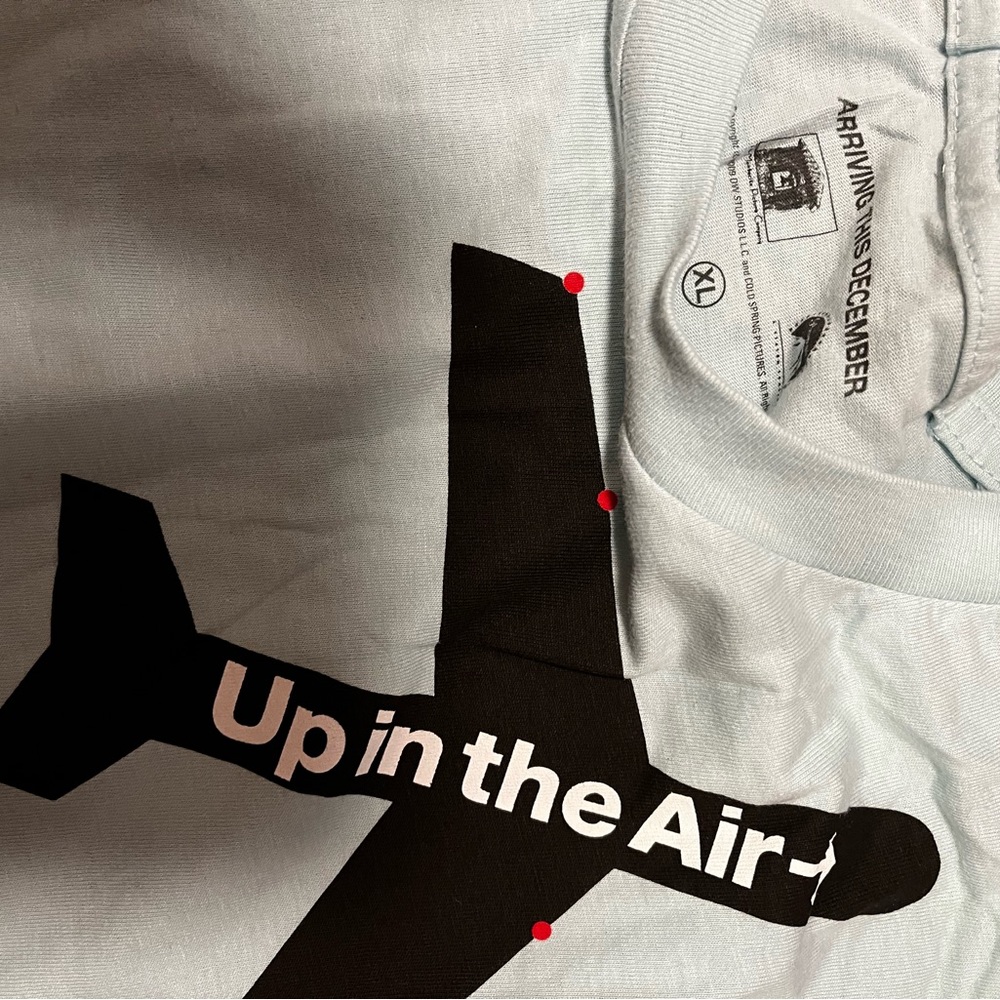 UP IN THE AIR movie t-shirt. Light blue. Never worn.